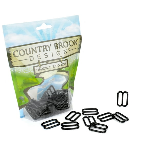Country Brook Design® 1 inch Black Powder Coated Metal Round Wide-Mouth Triglide Slides, 25 Pack