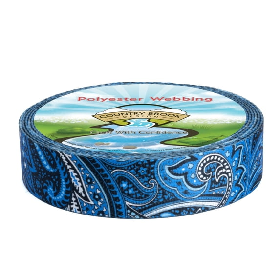 Country Brook Design® 1 inch Blue Paisley Polyester Webbing, 10 Yards