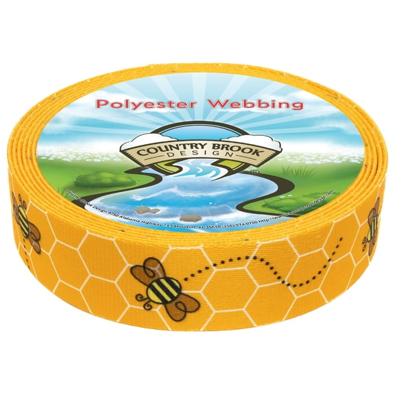 Country Brook Design® 1 inch Busy Bee Polyester Webbing, 5 Yards