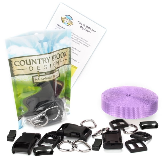 Country Brook Design® 1 inch Deluxe Dog Collar Kit with Lavender Nylon Webbing