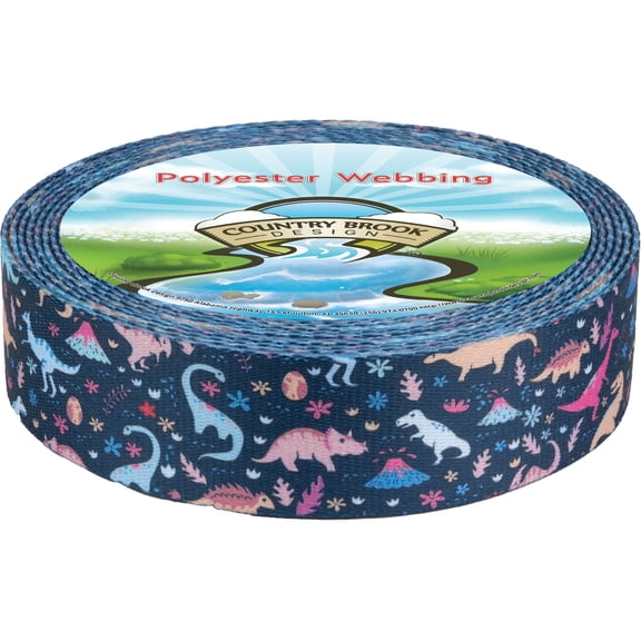 Country Brook Design® 1 inch Dinosaurs Polyester Webbing, 5 Yards