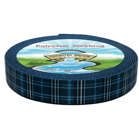 Country Brook Design® 1 inch Navy Plaid Polyester Webbing, 20 Yards