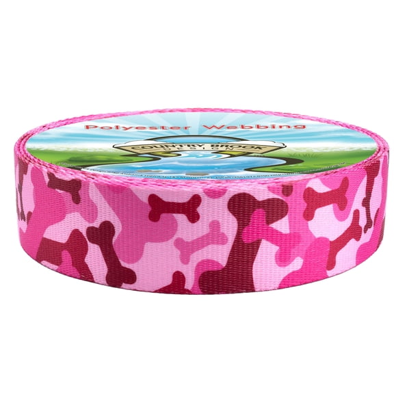Country Brook Design® 1 inch Pink Bone Camo Polyester Webbing, 5 Yards