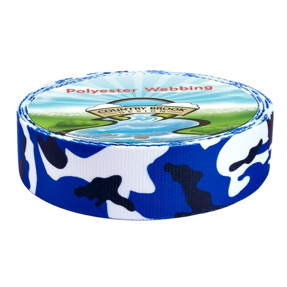 Country Brook Design® 1 Inch Royal Blue and White Camo Polyester Webbing Closeout, 50 Yds