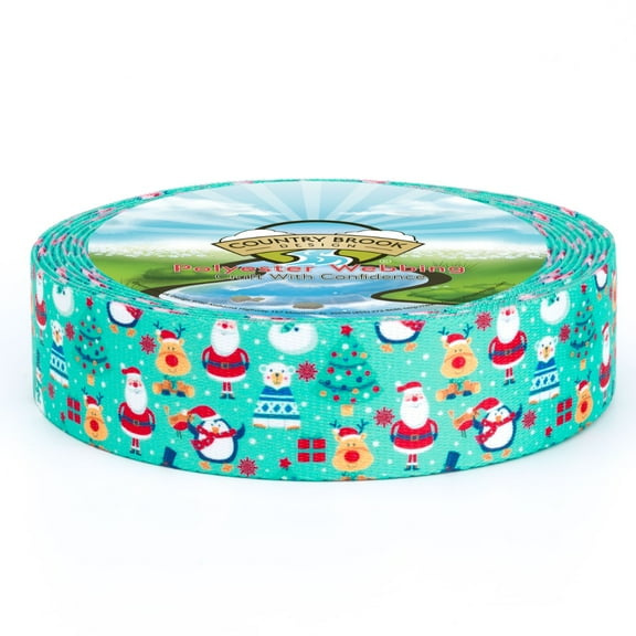 Country Brook Design® 1 inch Santa and Friends Polyester Webbing, 5 Yards