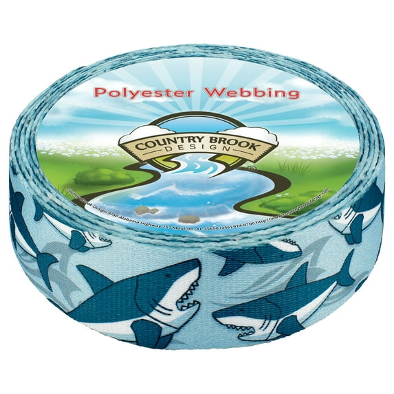 Country Brook Design® 1 inch Sharks Polyester Webbing, 50 Yards