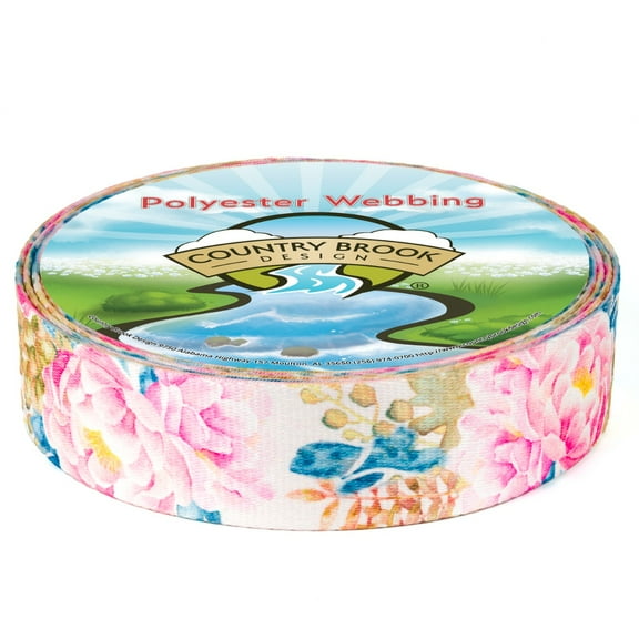 Country Brook Design® 1 inch Watercolor Peonies Polyester Webbing, 10 Yards