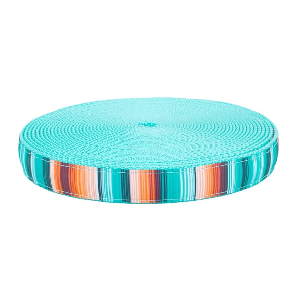 Country Brook Design® 3/4 Inch Sedona Stripes Ribbon on Light Cyan Nylon Webbing, 50 Yards