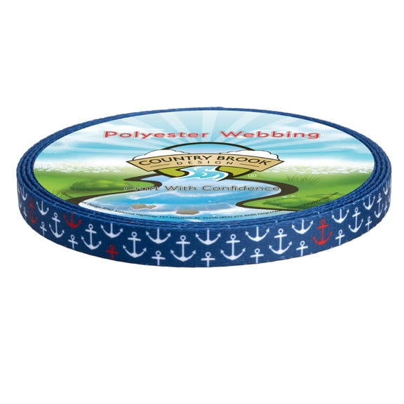 Country Brook Design® 3/4 inch Anchors Away Polyester Webbing, 5 Yards