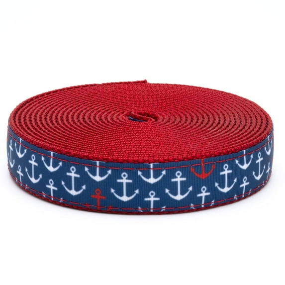 Country Brook Design® 3/4 inch Anchors Away on Red Nylon Webbing, 20 Yards
