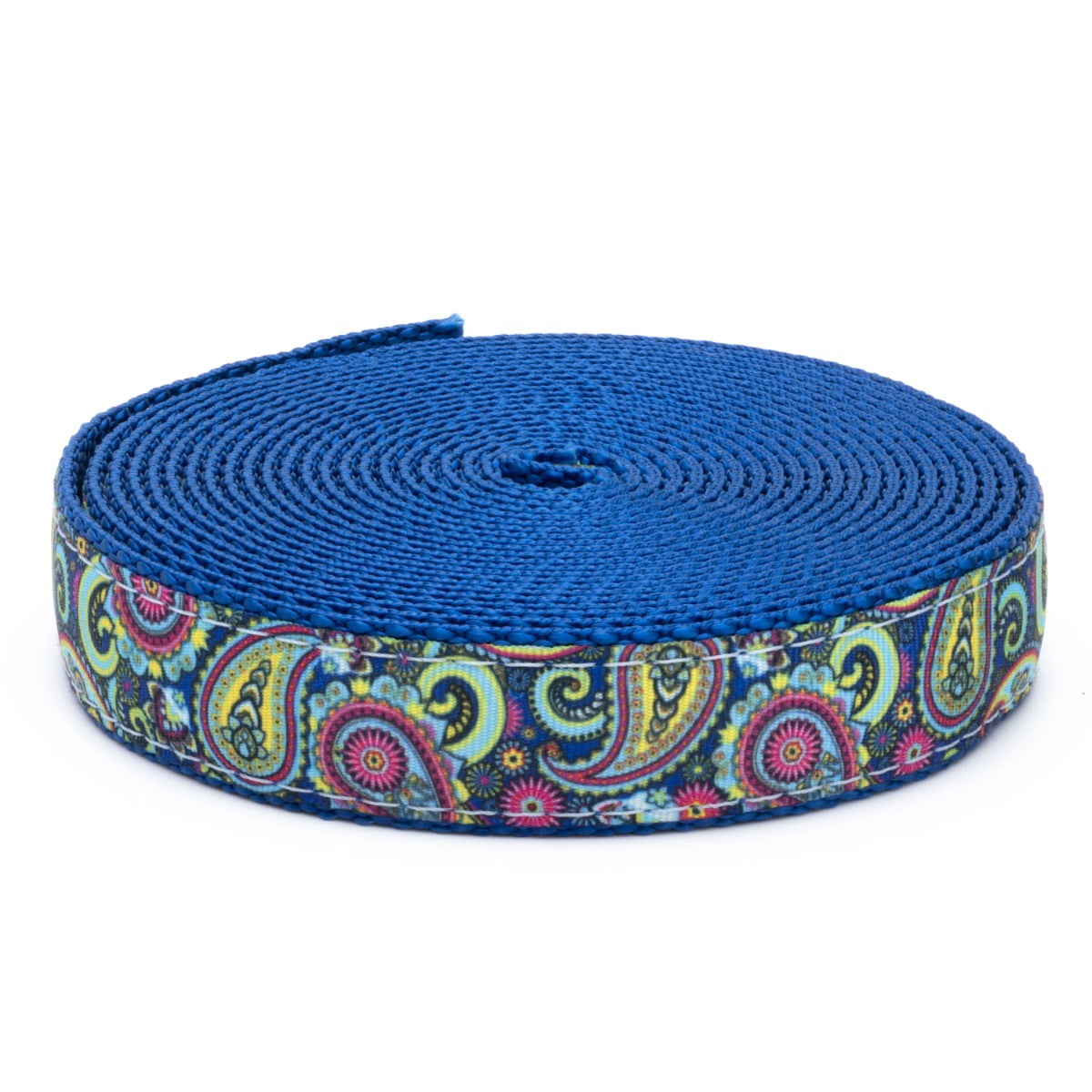Country Brook Design® 3/4 inch Bright Paisley Ribbon on Royal Blue Nylon Webbing, 50 Yards