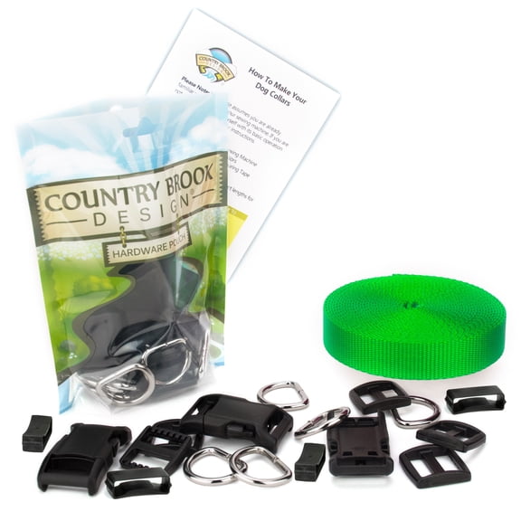 Country Brook Design® 3/4 inch Deluxe Dog Collar Kit with Hot Lime Green Nylon Webbing