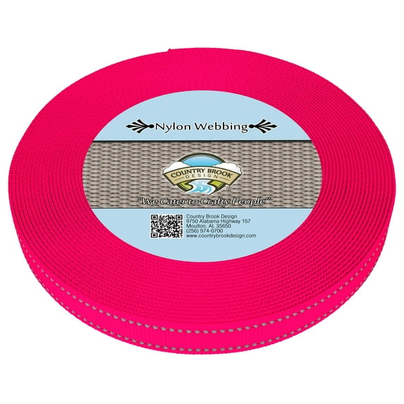 Country Brook Design® 3/4 inch Hot Pink Reflective Nylon Webbing, 20 Yards