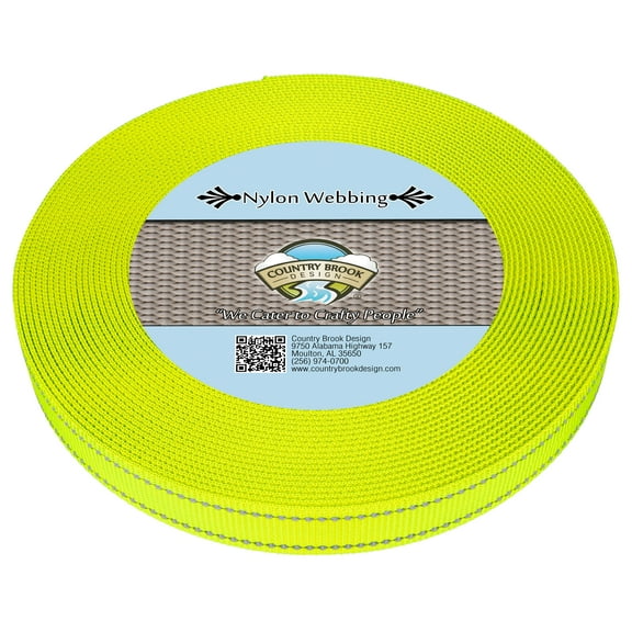 Country Brook Design® 3/4 inch Hot Yellow Reflective Nylon Webbing, 10 Yards