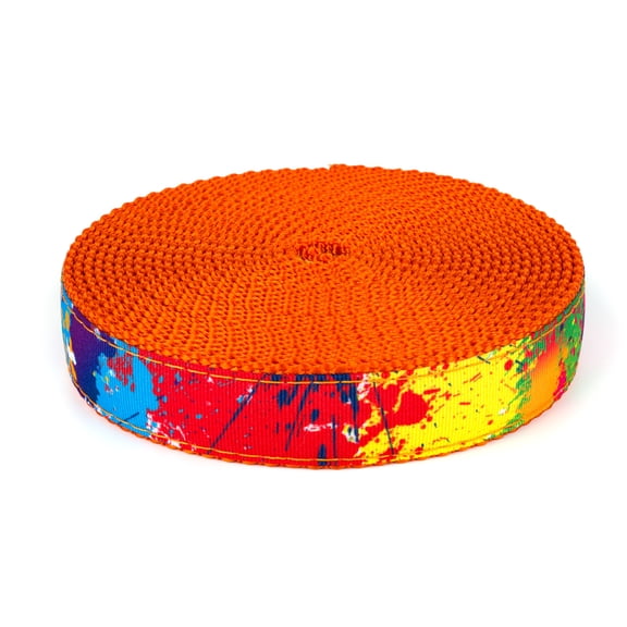 Country Brook Design® 3/4 inch Paint Splatter on Orange Nylon Webbing, 50 Yards