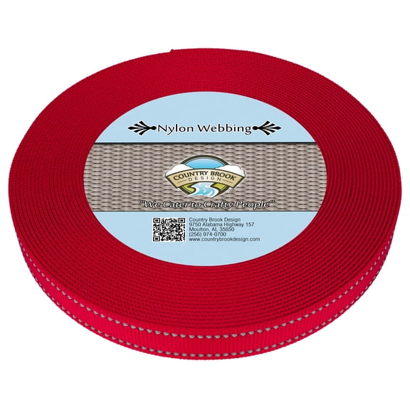 Country Brook Design® 3/4 inch Red Reflective Nylon Webbing, 10 Yards