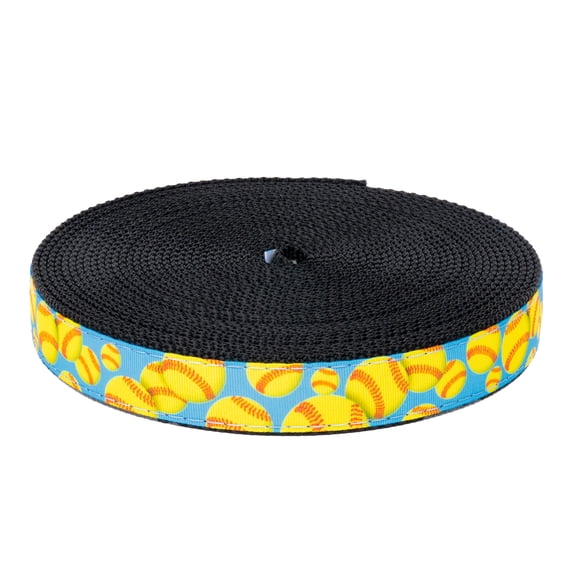 Country Brook Design® 3/4 inch Softball Ribbon on Black Nylon Webbing, 5 Yards