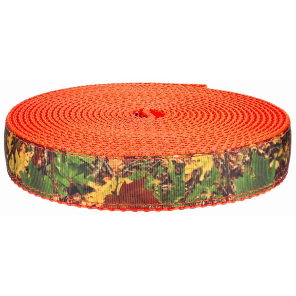Country Brook Design®3/4 inch Southern Forest Camo on Neon Orange Nylon Webbing, 5 Yards