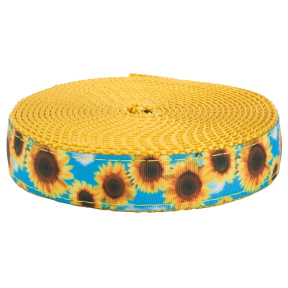 Country Brook Design® 3/4 inch Sunflowers Ribbon on Gold Nylon Webbing, 5 Yards