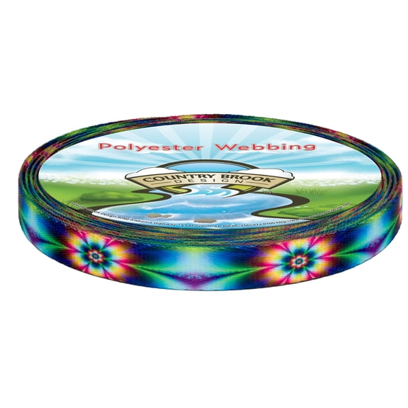 Country Brook Design® 3/4 inch Tie Dye Flowers Polyester Webbing, 5 Yards
