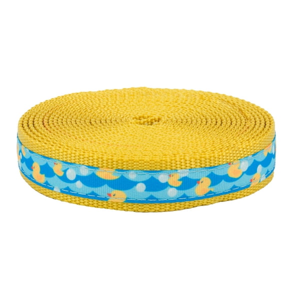 Country Brook Design - 5/8 Inch Just Ducky Ribbon on 1 Inch Gold Nylon Webbing (5 Yards)