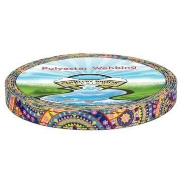 Country Brook Design - 5/8 Inch Yellow Boho Mandala Reflective Polyester Webbing