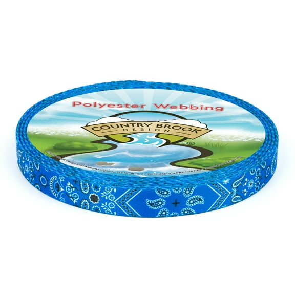 Country Brook Design® 5/8 inch Blue Bandana Polyester Webbing, 20 Yards