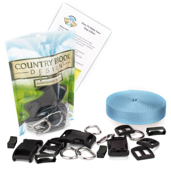Country Brook Design® 5/8 inch Deluxe Dog Collar Kit with Ocean Blue Nylon Webbing