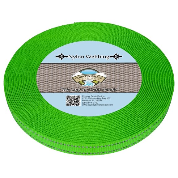Country Brook Design® 5/8 inch Hot Green Reflective Nylon Webbing, 20 Yards