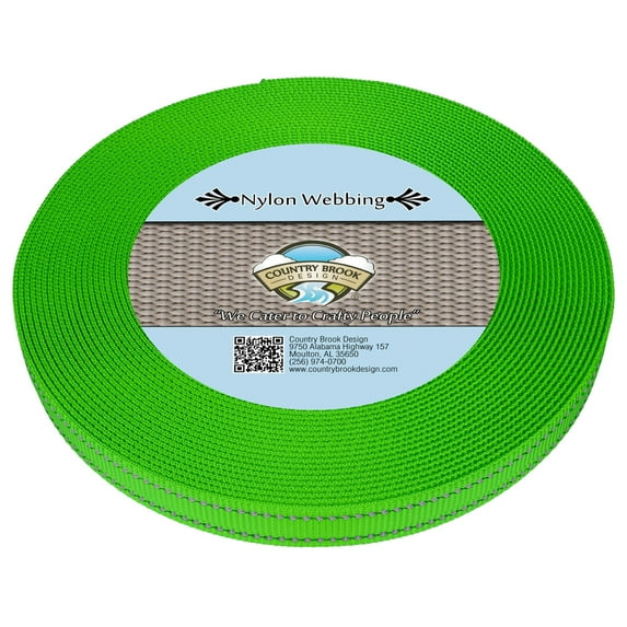 Country Brook Design® 5/8 inch Hot Green Reflective Nylon Webbing, 50 Yards