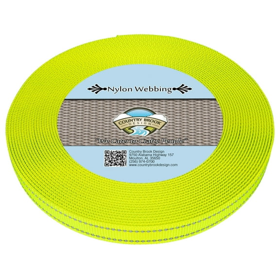 Country Brook Design® 5/8 inch Hot Yellow Reflective Nylon Webbing, 10 Yards