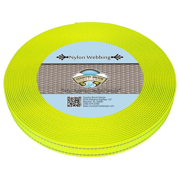 Country Brook Design® 5/8 inch Hot Yellow Reflective Nylon Webbing, 50 Yards