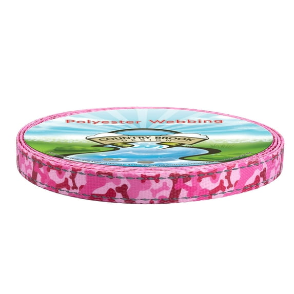 Country Brook Design® 5/8 inch Pink Bone Camo Reflective Polyester Webbing, 10 Yards