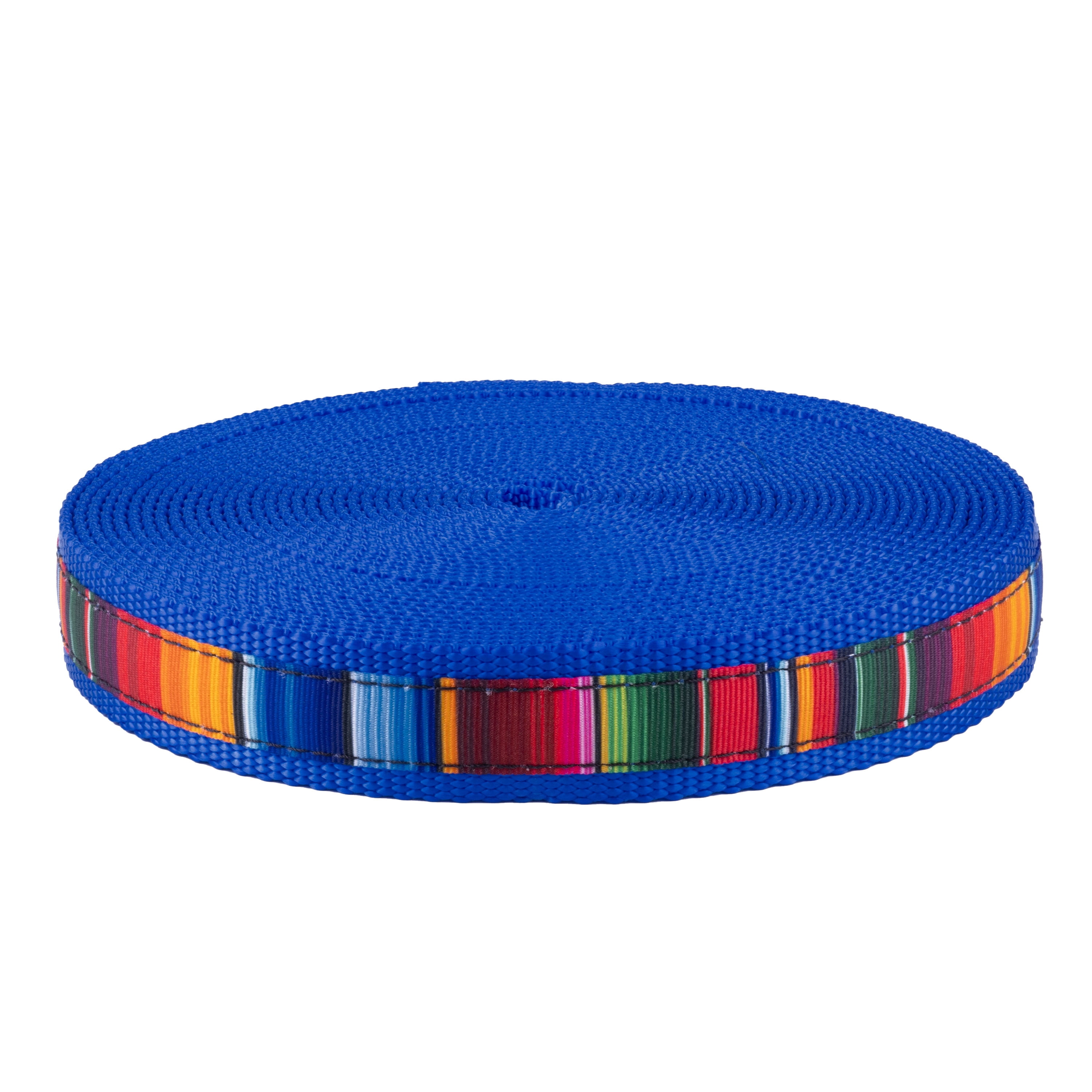 Country Brook Design® 5/8 inch Serape Ribbon on 1 inch Bright Royal Blue Nylon Webbing, 20 Yards