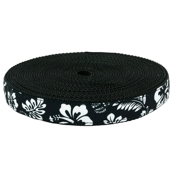 Country Brook Design - Black Hawaiian on Black Nylon Webbing (3/4 Inch, 5 Yards)