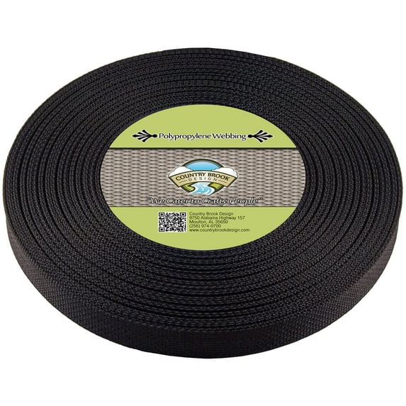 1 Inch Black Heavy Polypropylene Webbing, 10 Yards