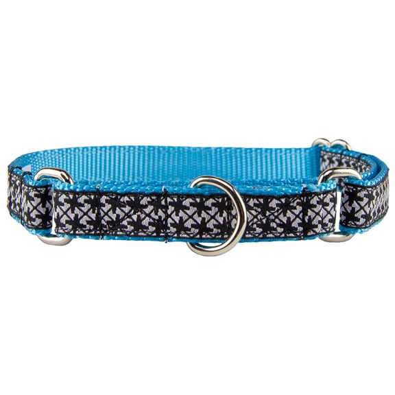 Country Brook Petz® Black and White Pinwheels Ribbon Ice Blue Martingale Collar Limited Edition, Medium