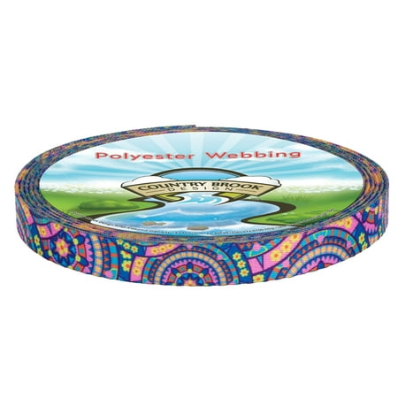 Country Brook Design - Blue Boho Mandala Polyester Webbing (1/2 Inch)