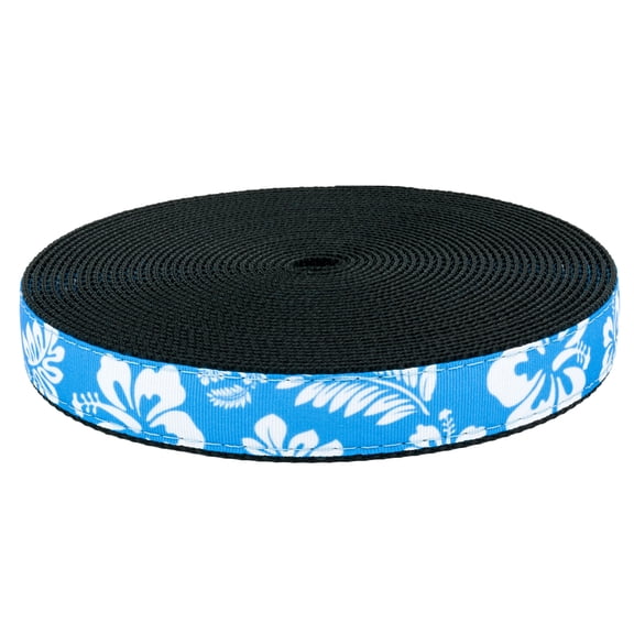 Country Brook Design - Blue Hawaiian on Black Nylon Webbing (1 Inch, 5 Yards)