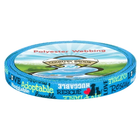 Country Brook Design - Blue Loveable Rescue Polyester Webbing (1/2 Inch, 20 Yards)