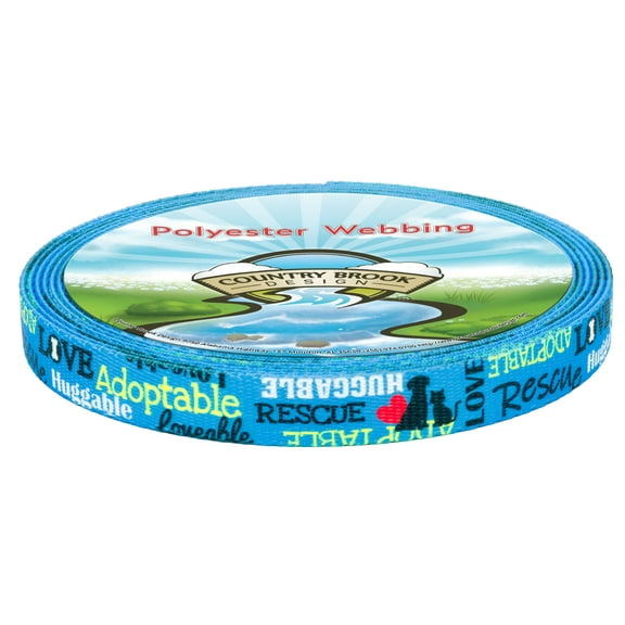 Country Brook Design - Blue Loveable Rescue Polyester Webbing (1/2 Inch, 50 Yards)