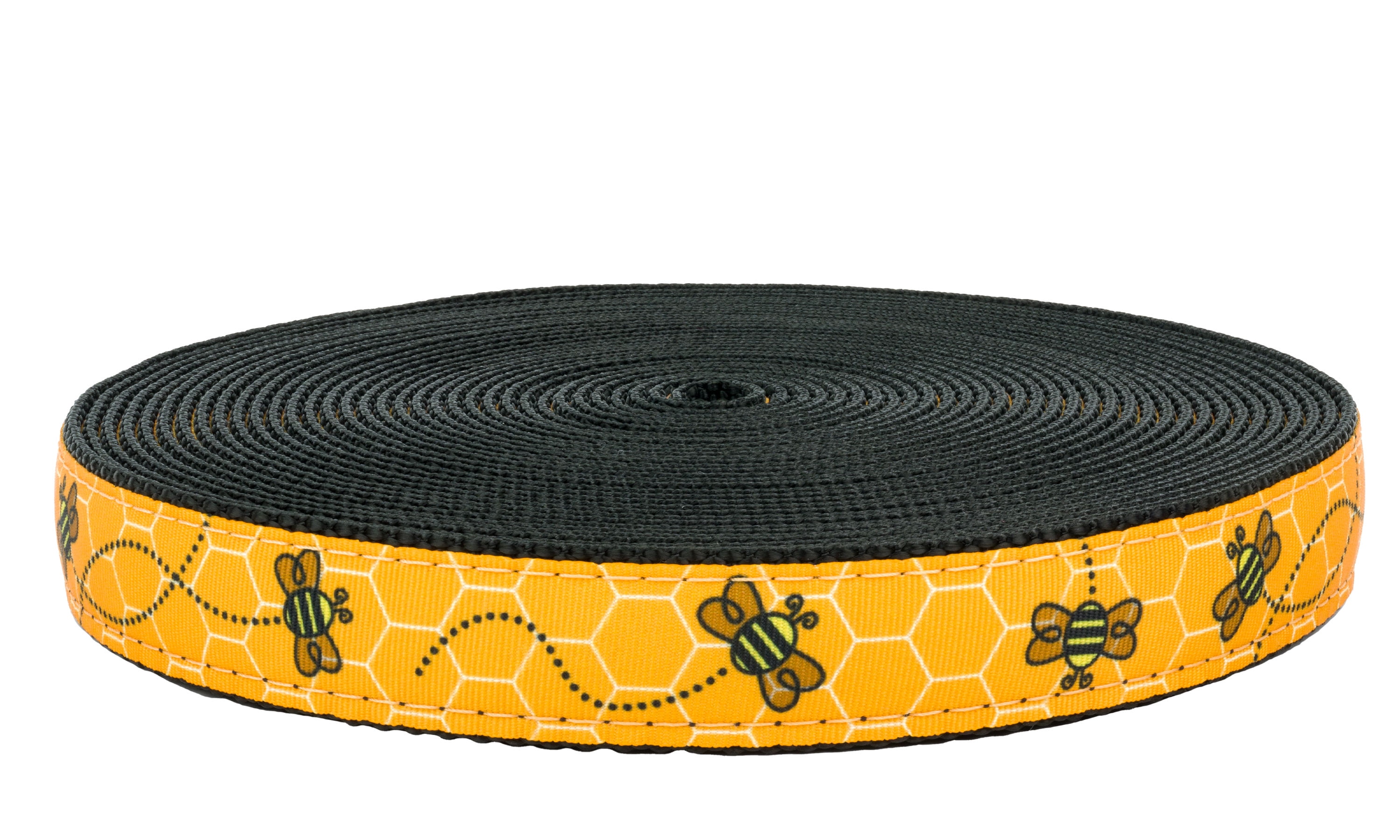 Country Brook Design - Busy Bee Ribbon on Black Nylon Webbing (1 Inch, 20 Yards)
