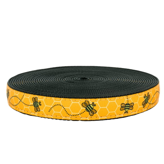 Country Brook Design - Busy Bee Ribbon on Black Nylon Webbing (3/4 Inch, 5 Yards)