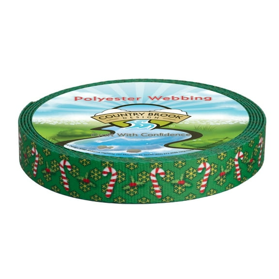 Country Brook Design - Candy Cane Christmas Polyester Webbing (1 Inch)