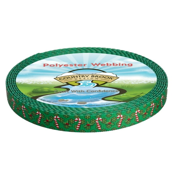 Country Brook Design - Candy Cane Christmas Polyester Webbing (5/8 Inch, 50 Yards)