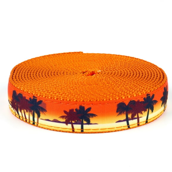Country Brook Design - Caribbean Sunset on Orange Nylon Webbing (1 Inch, 5 Yards)
