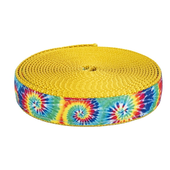 Country Brook Design - Classic Tie Dye Ribbon on Gold Nylon Webbing (1 Inch, 50 Yards)