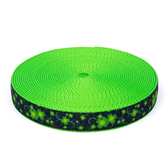 Country Brook Design - Clovers in the Wind on Hot Lime Green Nylon Webbing (1 Inch, 5 Yards)