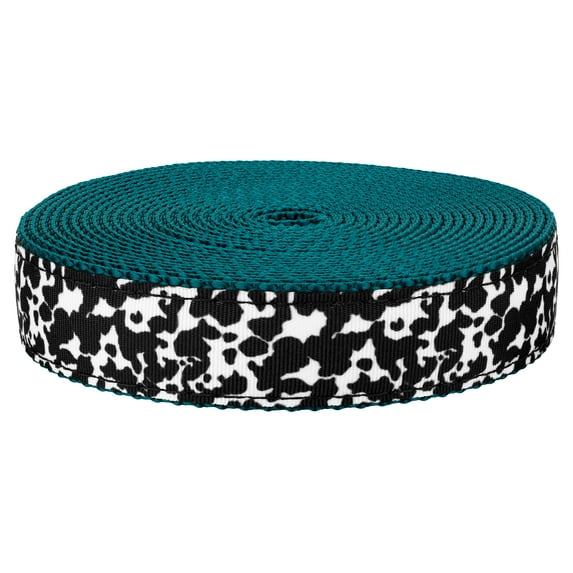 Country Brook Design - Dairy Cow Ribbon on Teal Nylon Webbing (3/4 Inch, 10 Yards)