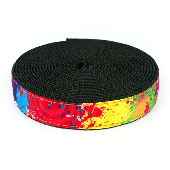 Country Brook Design - Paint Splatter on Black Nylon Webbing (1 Inch, 5 Yards)